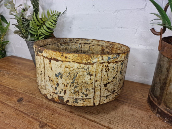 Antique Rustic Hand Forged Riveted Iron Metal Bowl Dish Herb Garden Planter