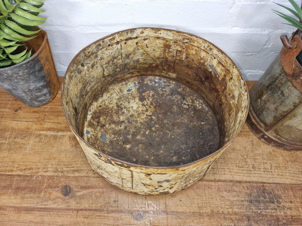 Antique Rustic Hand Forged Riveted Iron Metal Bowl Dish Herb Garden Planter