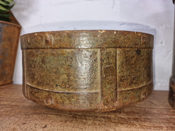 Antique Rustic Hand Forged Riveted Iron Metal Bowl Dish Herb Garden Planter