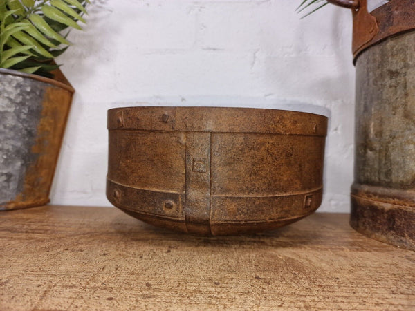 Antique Rustic Hand Forged Riveted Iron Metal Bowl Dish Herb Garden Planter