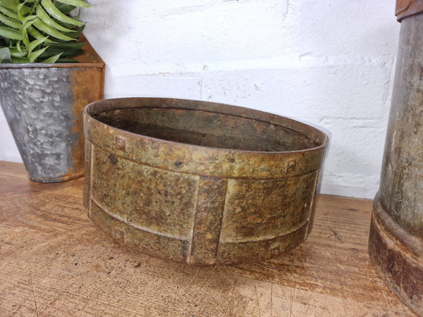 Antique Rustic Hand Forged Riveted Iron Metal Bowl Dish Herb Garden Planter