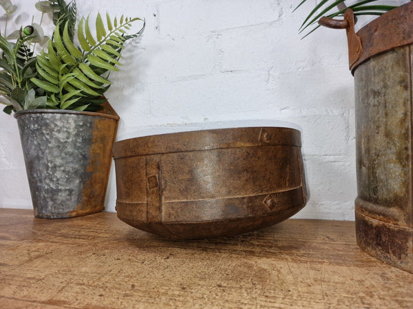 Antique Rustic Hand Forged Riveted Iron Metal Bowl Dish Herb Garden Planter