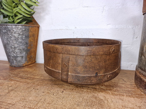 Antique Rustic Hand Forged Riveted Iron Metal Bowl Dish Herb Garden Planter