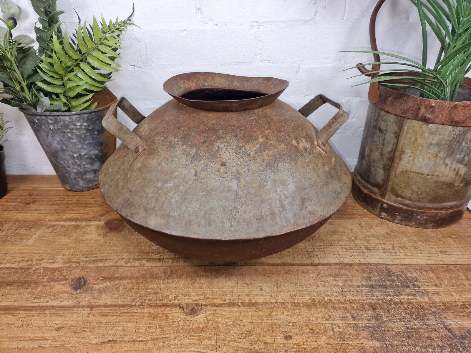 Old Vintage Rustic Original Indian Heavy Iron Metal Lota Water Vessel Pot Vase