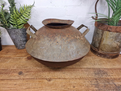 Old Vintage Rustic Original Indian Heavy Iron Metal Lota Water Vessel Pot Vase