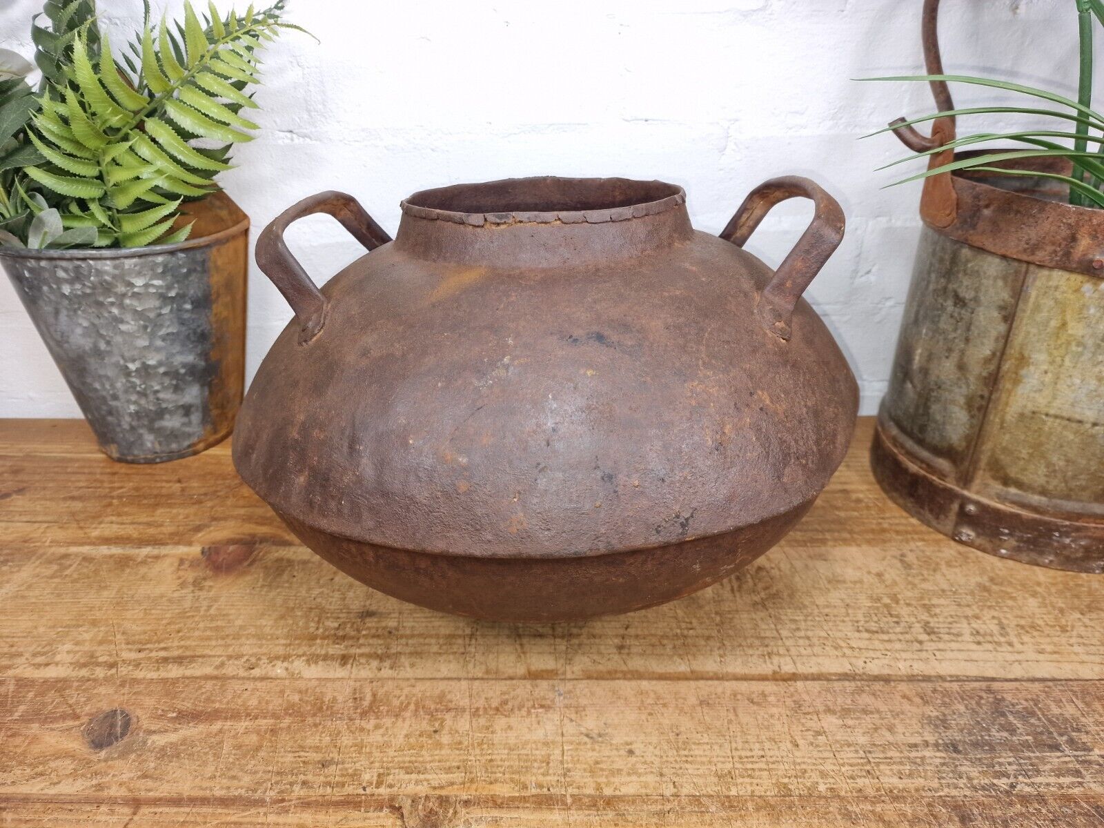 Old Vintage Rustic Original Indian Heavy Iron Metal Lota Water Vessel Pot Vase