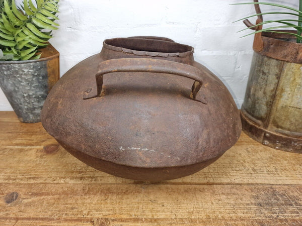 Old Vintage Rustic Original Indian Heavy Iron Metal Lota Water Vessel Pot Vase