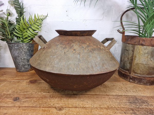 Old Vintage Rustic Original Indian Heavy Iron Metal Lota Water Vessel Pot Vase