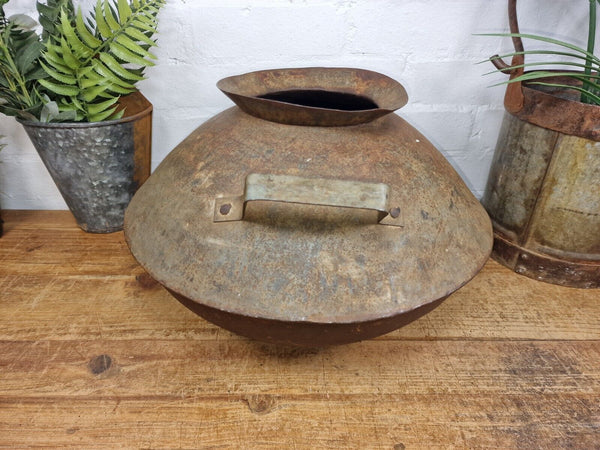Old Vintage Rustic Original Indian Heavy Iron Metal Lota Water Vessel Pot Vase