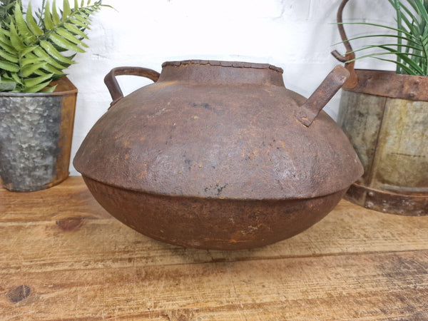 Old Vintage Rustic Original Indian Heavy Iron Metal Lota Water Vessel Pot Vase
