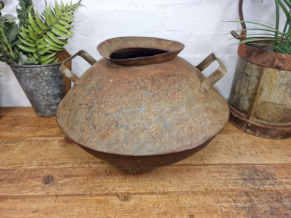 Old Vintage Rustic Original Indian Heavy Iron Metal Lota Water Vessel Pot Vase