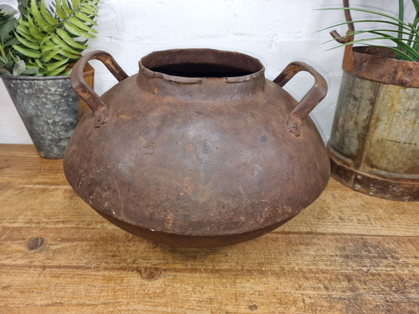 Old Vintage Rustic Original Indian Heavy Iron Metal Lota Water Vessel Pot Vase