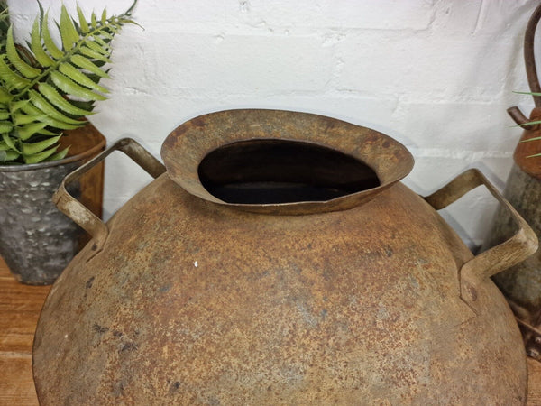 Old Vintage Rustic Original Indian Heavy Iron Metal Lota Water Vessel Pot Vase