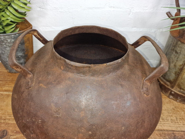 Old Vintage Rustic Original Indian Heavy Iron Metal Lota Water Vessel Pot Vase
