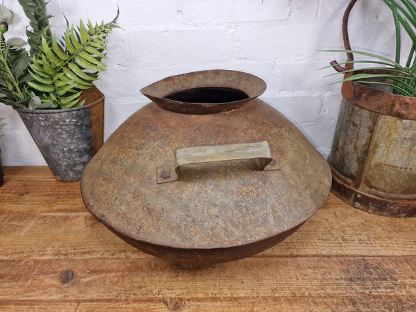Old Vintage Rustic Original Indian Heavy Iron Metal Lota Water Vessel Pot Vase