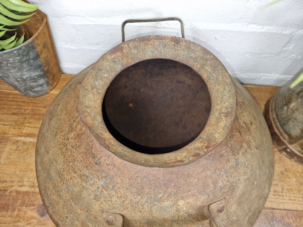 Old Vintage Rustic Original Indian Heavy Iron Metal Lota Water Vessel Pot Vase
