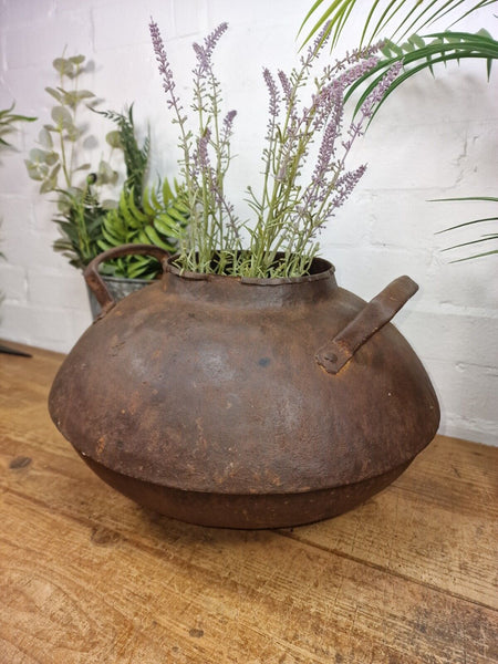 Old Vintage Rustic Original Indian Heavy Iron Metal Lota Water Vessel Pot Vase