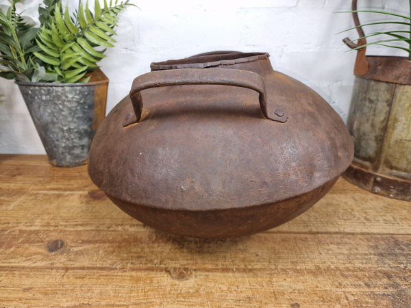 Old Vintage Rustic Original Indian Heavy Iron Metal Lota Water Vessel Pot Vase
