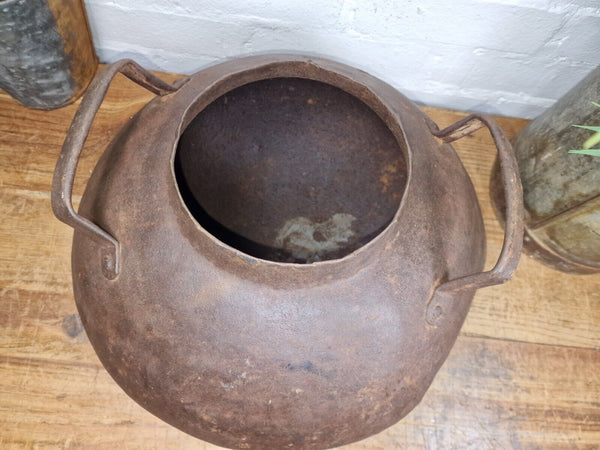Old Vintage Rustic Original Indian Heavy Iron Metal Lota Water Vessel Pot Vase