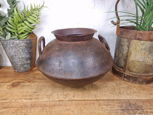 Old Vintage Rustic Original Indian Heavy Iron Metal Lota Water Vessel Pot Vase