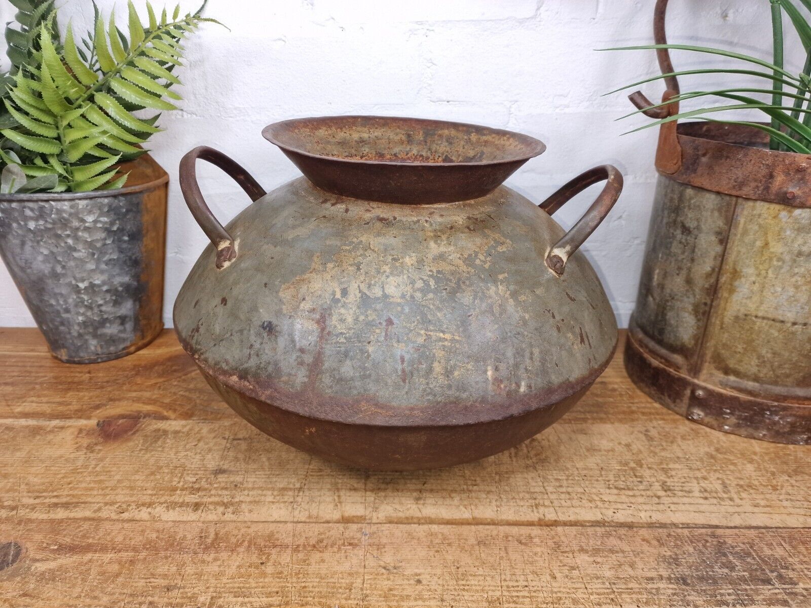Old Vintage Rustic Original Indian Heavy Iron Metal Lota Water Vessel Pot Vase