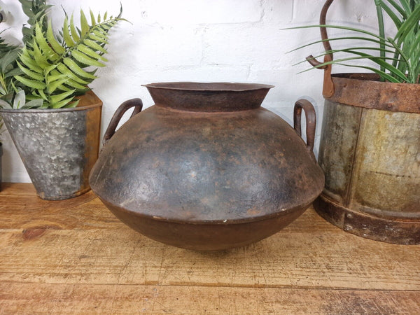 Old Vintage Rustic Original Indian Heavy Iron Metal Lota Water Vessel Pot Vase