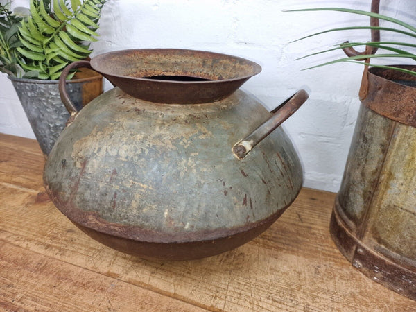 Old Vintage Rustic Original Indian Heavy Iron Metal Lota Water Vessel Pot Vase