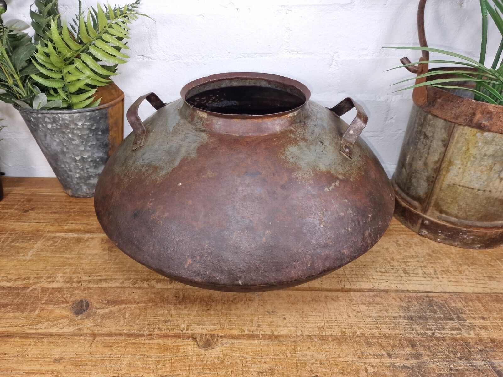 Old Vintage Rustic Original Indian Heavy Iron Metal Lota Water Vessel Pot Vase