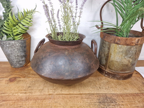 Old Vintage Rustic Original Indian Heavy Iron Metal Lota Water Vessel Pot Vase