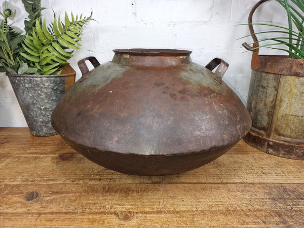 Old Vintage Rustic Original Indian Heavy Iron Metal Lota Water Vessel Pot Vase