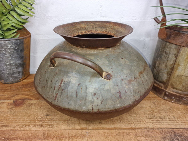 Old Vintage Rustic Original Indian Heavy Iron Metal Lota Water Vessel Pot Vase