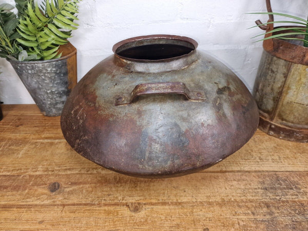 Old Vintage Rustic Original Indian Heavy Iron Metal Lota Water Vessel Pot Vase