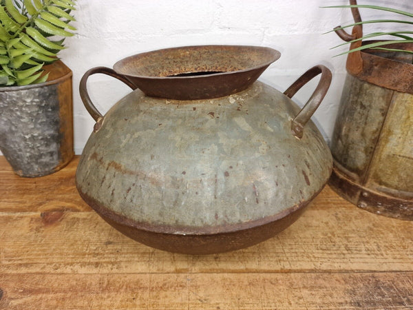 Old Vintage Rustic Original Indian Heavy Iron Metal Lota Water Vessel Pot Vase