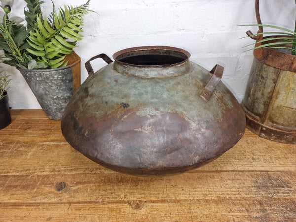 Old Vintage Rustic Original Indian Heavy Iron Metal Lota Water Vessel Pot Vase