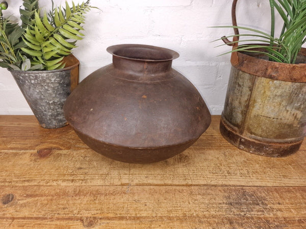 Old Vintage Rustic Original Indian Heavy Iron Metal Lota Water Vessel Pot Vase