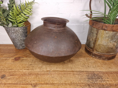 Old Vintage Rustic Original Indian Heavy Iron Metal Lota Water Vessel Pot Vase
