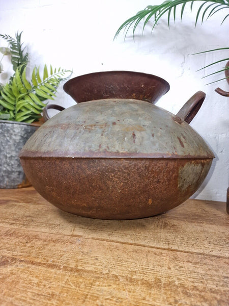 Old Vintage Rustic Original Indian Heavy Iron Metal Lota Water Vessel Pot Vase