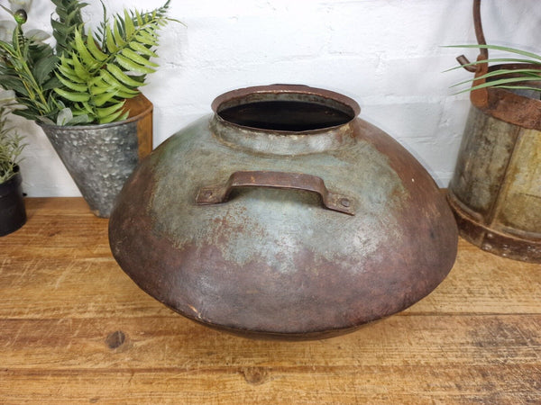 Old Vintage Rustic Original Indian Heavy Iron Metal Lota Water Vessel Pot Vase