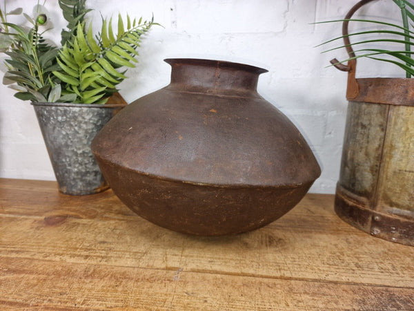 Old Vintage Rustic Original Indian Heavy Iron Metal Lota Water Vessel Pot Vase