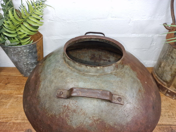 Old Vintage Rustic Original Indian Heavy Iron Metal Lota Water Vessel Pot Vase