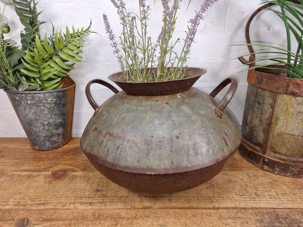 Old Vintage Rustic Original Indian Heavy Iron Metal Lota Water Vessel Pot Vase