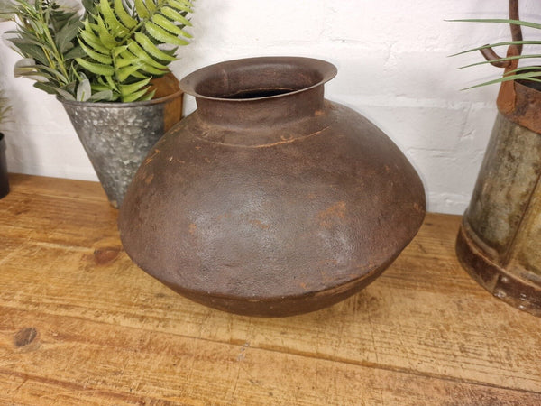 Old Vintage Rustic Original Indian Heavy Iron Metal Lota Water Vessel Pot Vase