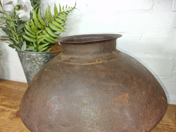 Old Vintage Rustic Original Indian Heavy Iron Metal Lota Water Vessel Pot Vase