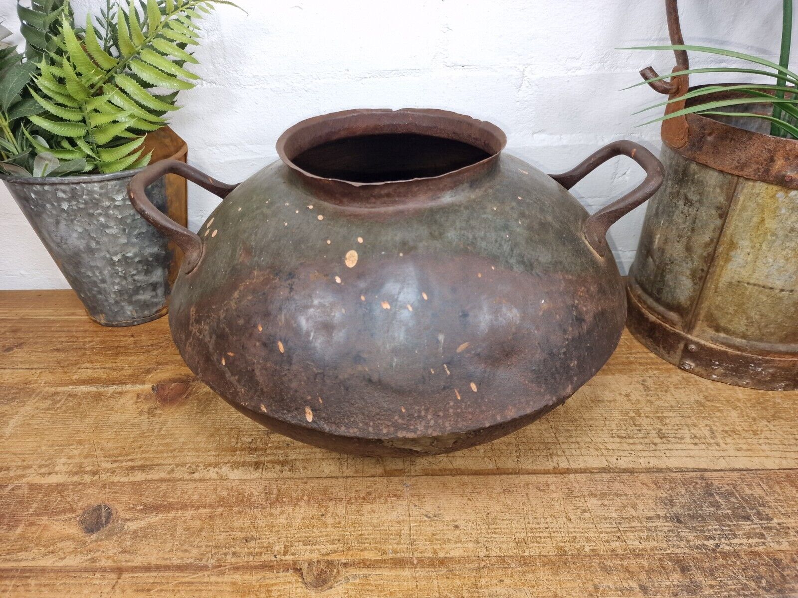 Old Vintage Rustic Original Indian Heavy Iron Metal Lota Water Vessel Pot Vase