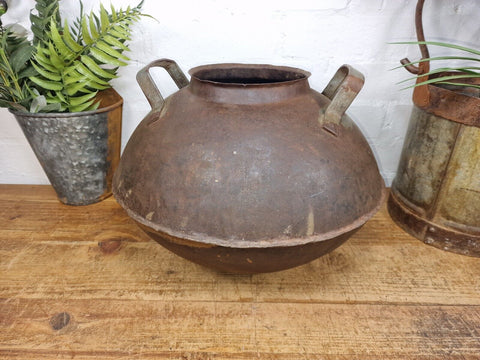 Old Vintage Rustic Original Indian Heavy Iron Metal Lota Water Vessel Pot Vase