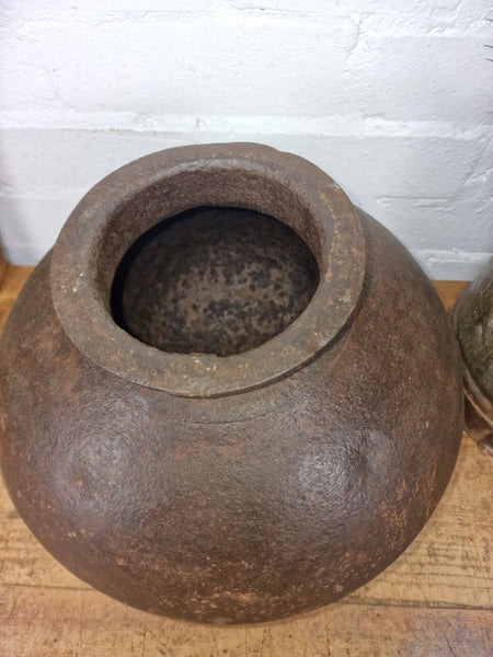 Old Vintage Rustic Original Indian Heavy Iron Metal Matka Water Vessel Pot Vase