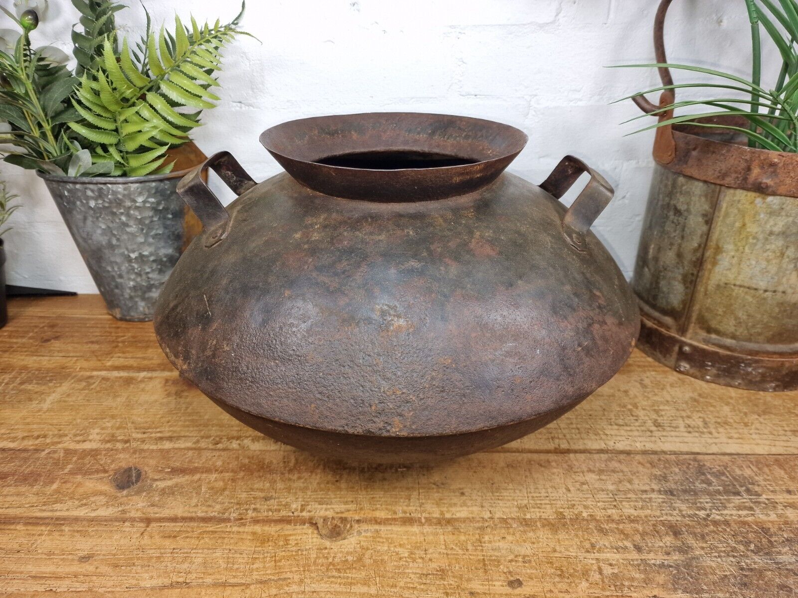 Old Vintage Rustic Original Indian Heavy Iron Metal Lota Water Vessel Pot Vase