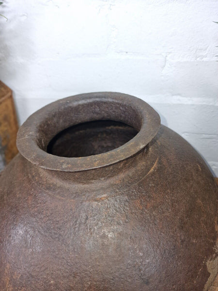 Old Vintage Rustic Original Indian Heavy Iron Metal Matka Water Vessel Pot Vase