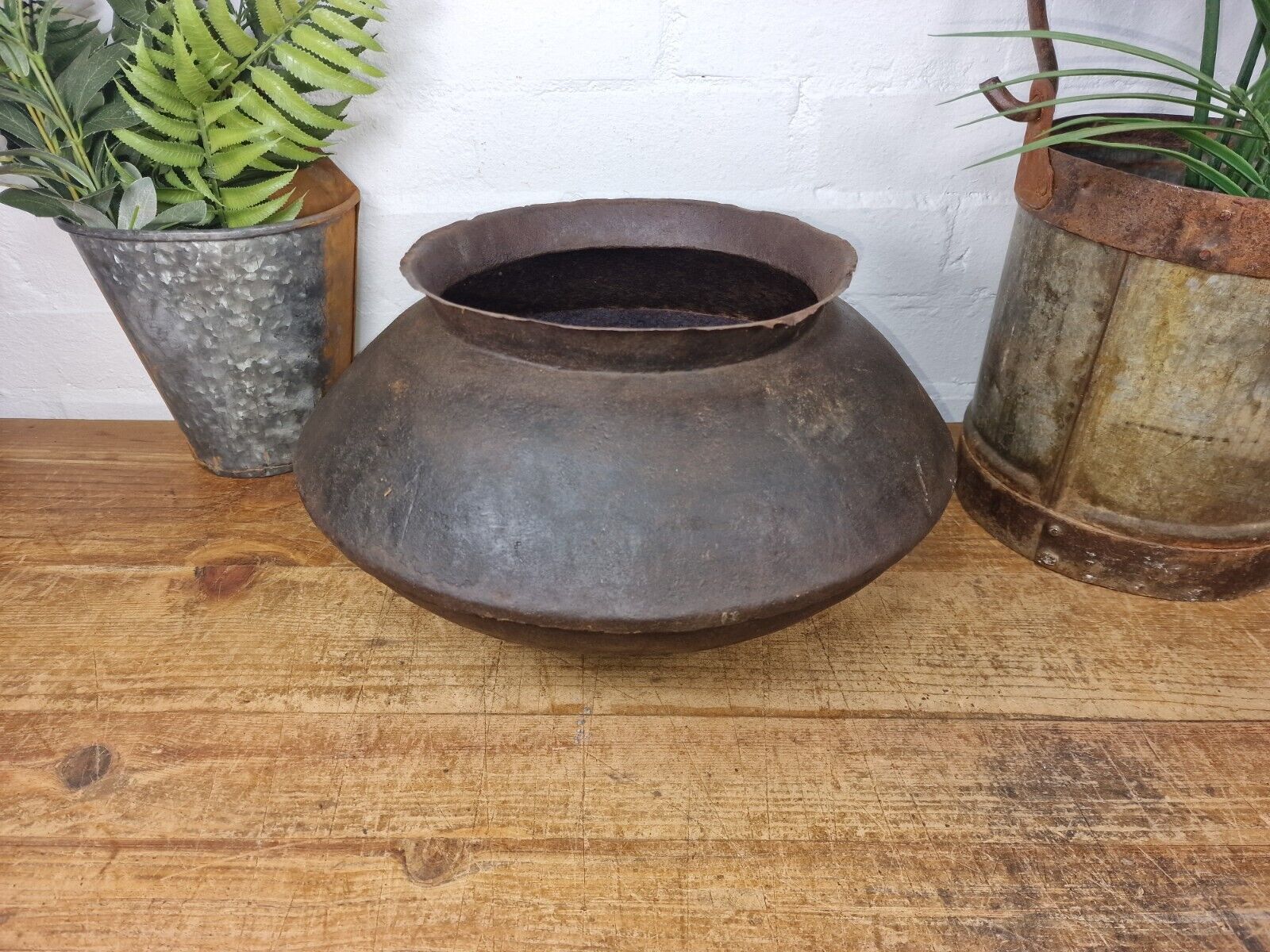 Old Vintage Rustic Original Indian Heavy Iron Metal Lota Water Vessel Pot Vase