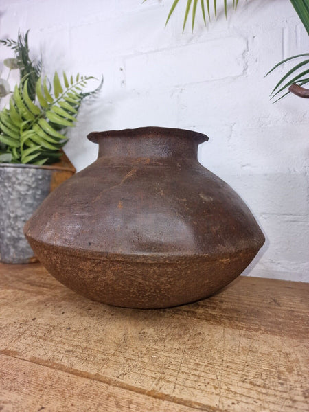 Old Vintage Rustic Original Indian Heavy Iron Metal Matka Water Vessel Pot Vase